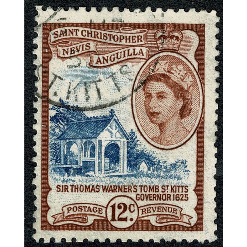 St Christopher, Nevis & Anguilla. 1954-63 12c deep blue & red-brown. Used single. SG 113