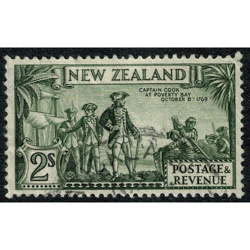 New Zealand. 1935 2/- olive-gree "Captain Cook". Perf 13½x14. Fine Used. SG 568c