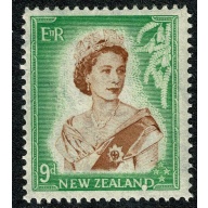 New Zealand. 1953-59. 9d brown & bright green. Mounted Mint single. SG 731