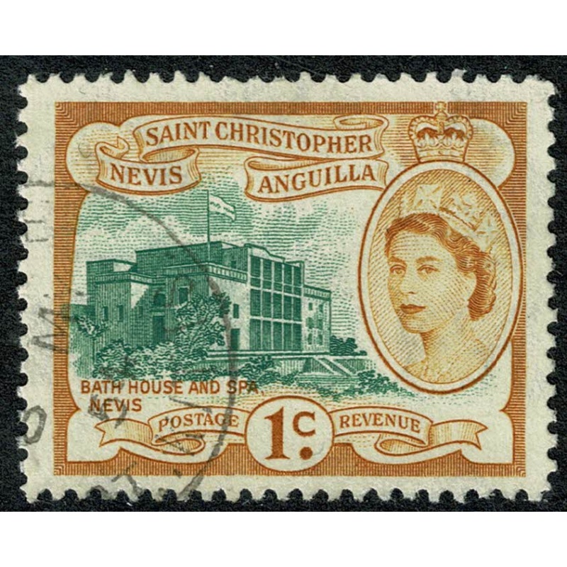 St Christopher, Nevis & Anguilla. 1954-63 1c deep green & ochre. Used single. SG 107