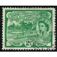 St Christopher, Nevis & Anguilla. 1954-63 2c green. Used single. SG 108