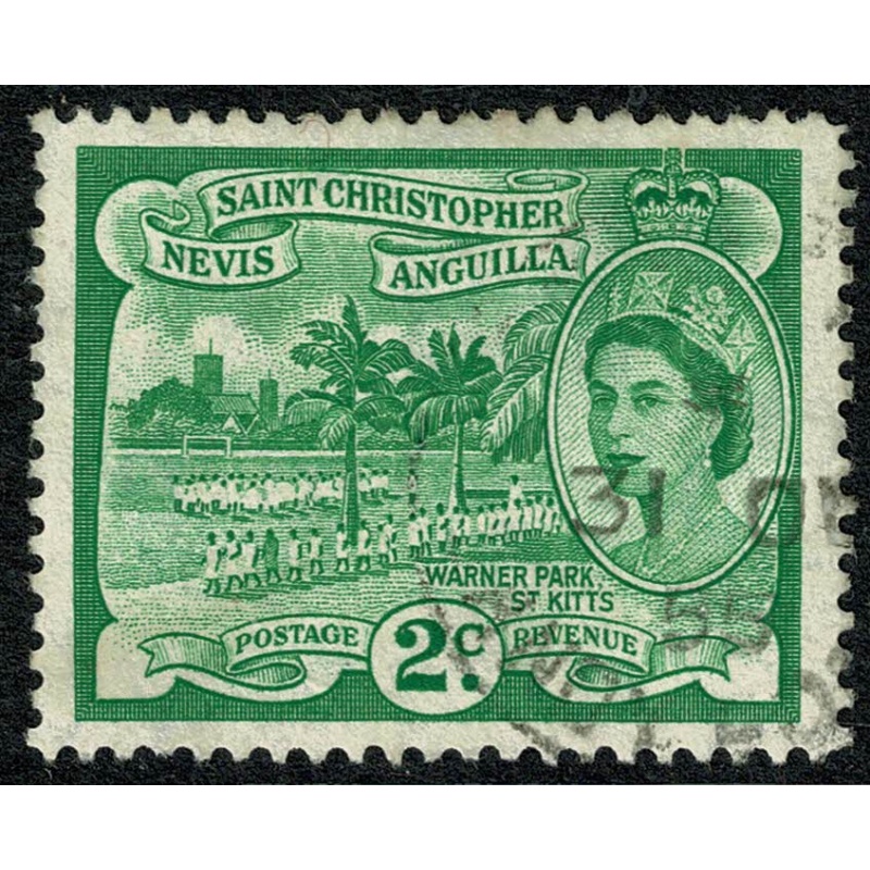 St Christopher, Nevis & Anguilla. 1954-63 2c green. Used single. SG 108