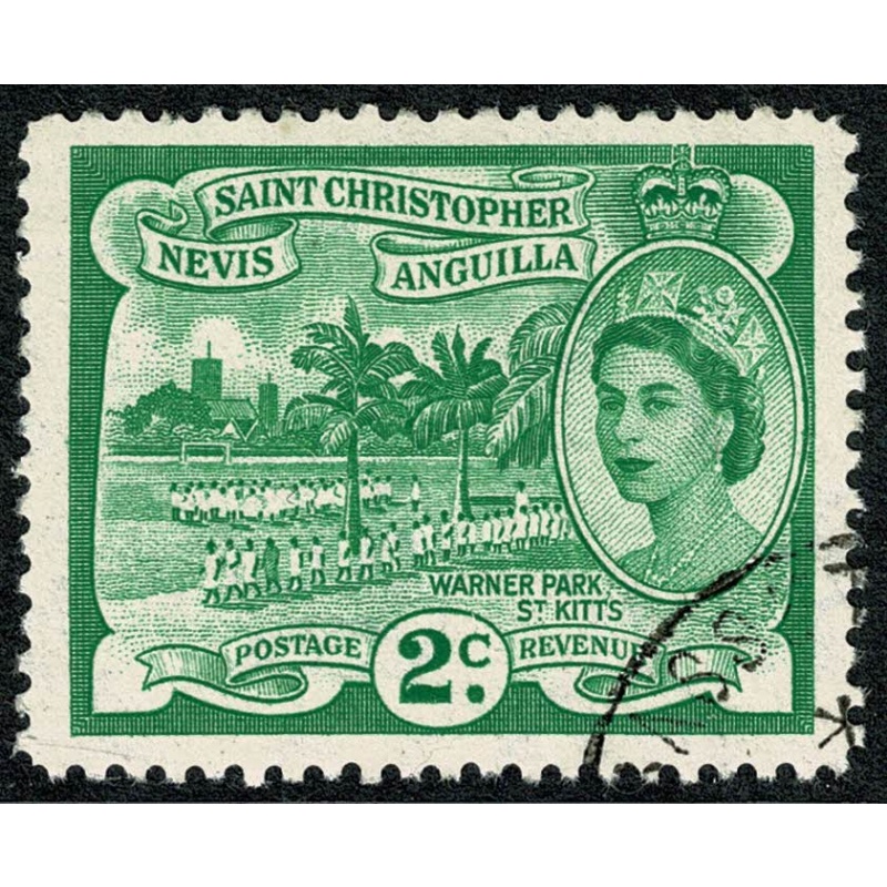 St Christopher, Nevis & Anguilla. 1954-63 2c green. Used single. SG 108