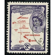 St Christopher, Nevis & Anguilla. 1954-63 3c carmine-red & violet. Used single. SG 109