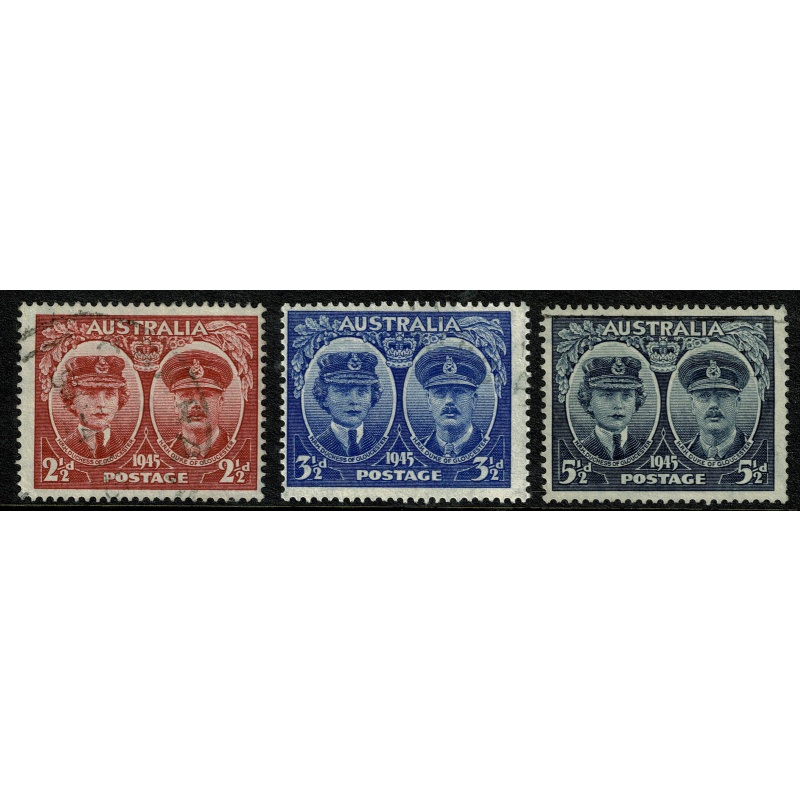 Australia. 1945 Arrival of Duke & Duchess of Gloucester. Set of 3 values. Used. SG 209-211