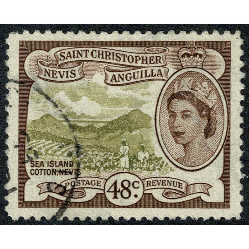 St Christopher, Nevis & Anguilla. 1954-63 48c olive-bistre & chocolate. Used single. SG 115