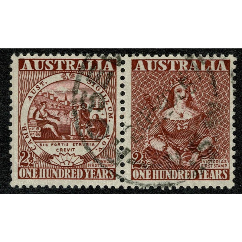 Australia. 1950 Centenary of First Adhesive Postage Stamp. 2½d horiz. pair. Used SG 239/240