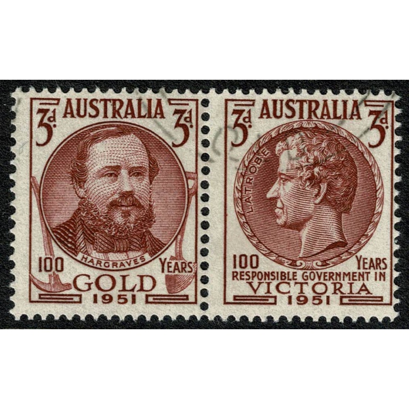 Australia. 1951 Centenary of Discovery of Gold. 3½d horiz. pair. Fine Used SG 245/246