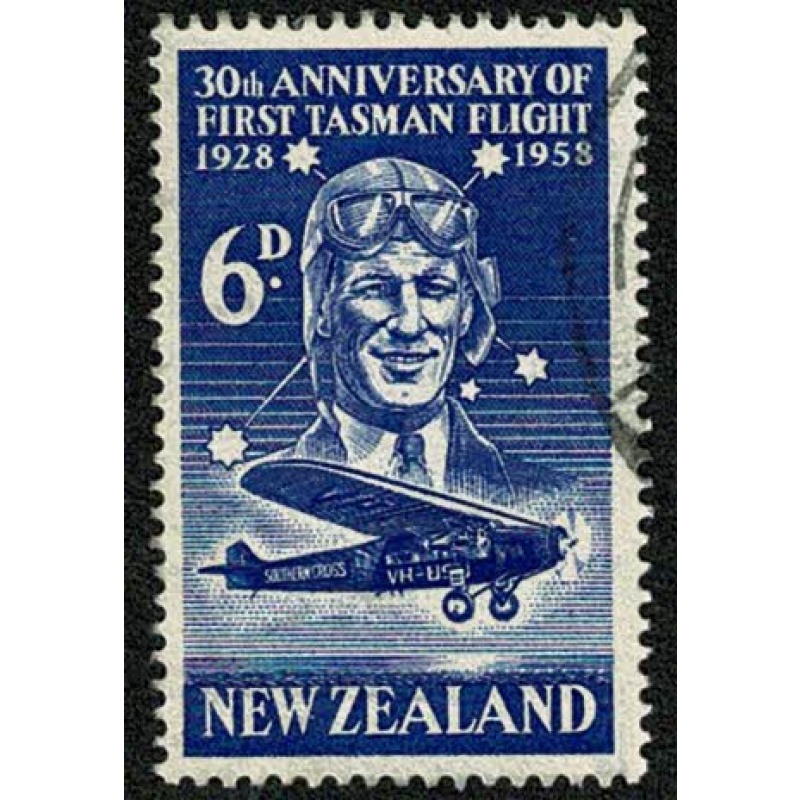 New Zealand. 1958 Air Crossing of Tasman Sea 6d ultramarine. Fine Used single. SG 766