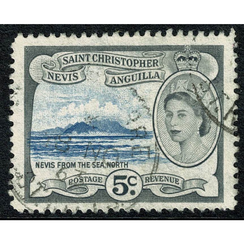 St Christopher, Nevis & Anguilla. 1954-63 5c bright blue & grey. Used single. SG 111