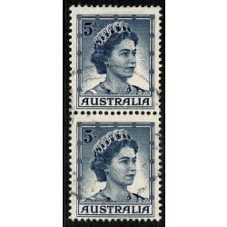 Australia. 1959 5d deep blue vertical pair (Type A & B) Fine used. SG 314a