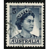 Australia. 1959 5d deep blue Type B. Fine used single. SG 314