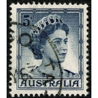 Australia. 1959 5d deep blue Type B. Fine used single. SG 314