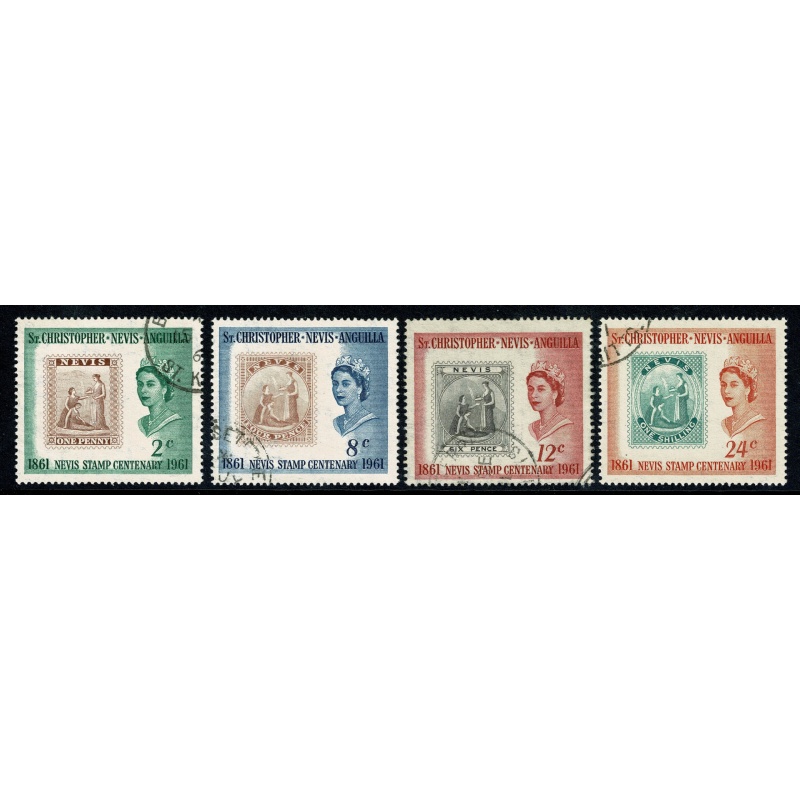 St Christopher, Nevis & Anguilla. 1961 Nevis Stamp Centenary. Fine Used set of 4 values. SG  123-126