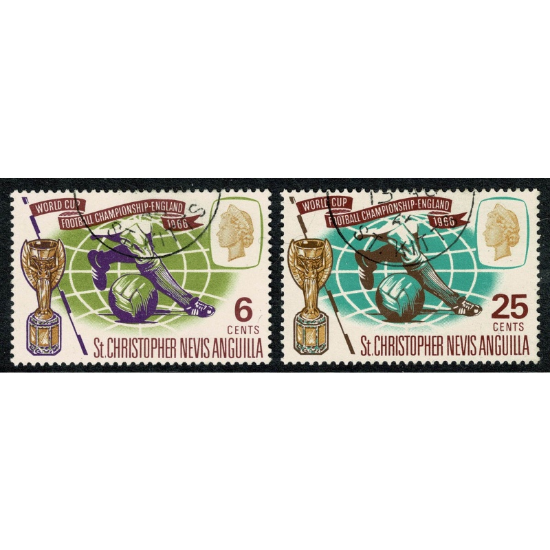 St Christopher, Nevis & Anguilla. 1966 World Cup Football. Fine Used set of 2 values. SG 157-158