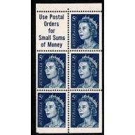 1967 5c Deep blue.  Booklet pane of 5 plus label. SG 386ca