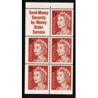 1967 5c on 4c red. Booklet pane of 5 plus label. "Send Money Securely" SG 414a