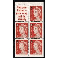 1967 5c on 4c red. Booklet pane of 5 plus label. "Post your Parcels" SG 414a