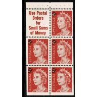 1967 5c on 4c red. Booklet pane of 5 plus label. "Use Postal Orders" SG 414a