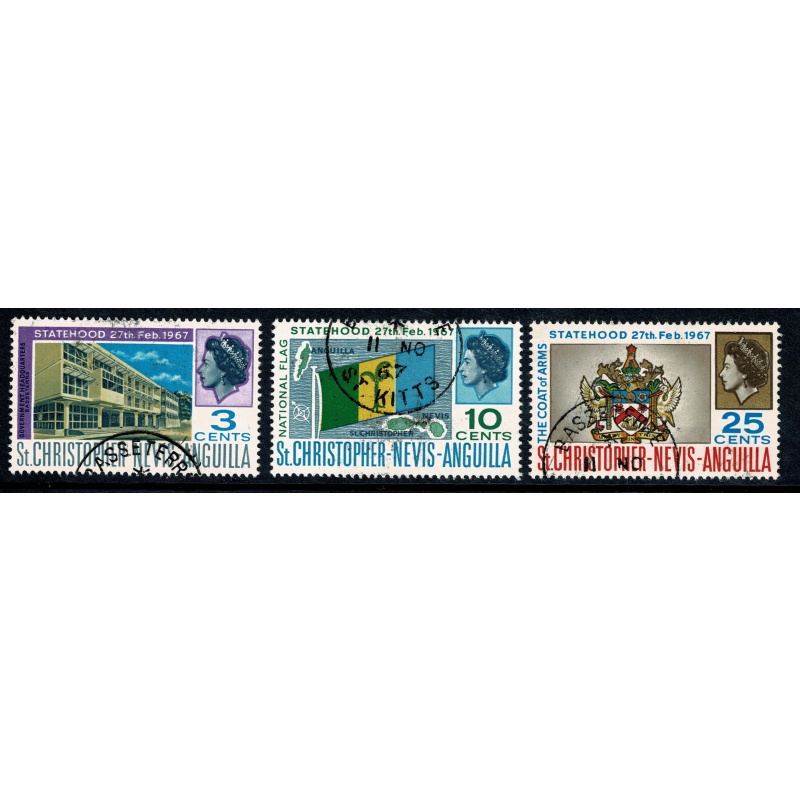 St Christopher, Nevis & Anguilla. 1967 Statehood Fine Used set of 3 values. SG  182-184