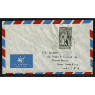 Falkland Islands. 1952 1/- black SG 180. Airmail cover with Special Handstamp "Port Stanley First Overseas Airmail"