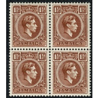 Jamaica. 1938 1½d brown. Block of 4. Unmounted Mint. SG 123