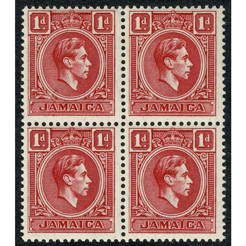 Jamaica. 1938 1d scarlet. Block of 4. Unmounted Mint. SG 122