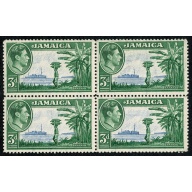 Jamaica. 1938 3d ultramarine & green. Block of 4. Unmounted Mint. SG 126