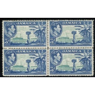 Jamaica. 1949 3d greenish blue & ultramarine. Block of 4. Unmounted Mint. SG 126b