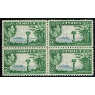 Jamaica. 1938 3d ultramarine & green. Block of 4. Unmounted Mint. SG 126