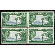 Jamaica. 1938 3d ultramarine & green. Block of 4. Mounted Mint. SG 126