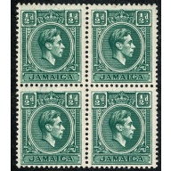 Jamaica. 1938 ½d blue green. Block of 4. Unmounted Mint. SG 121