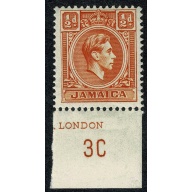 Jamaica. 1951 ½d orange. Plate 3C single. SG 121b