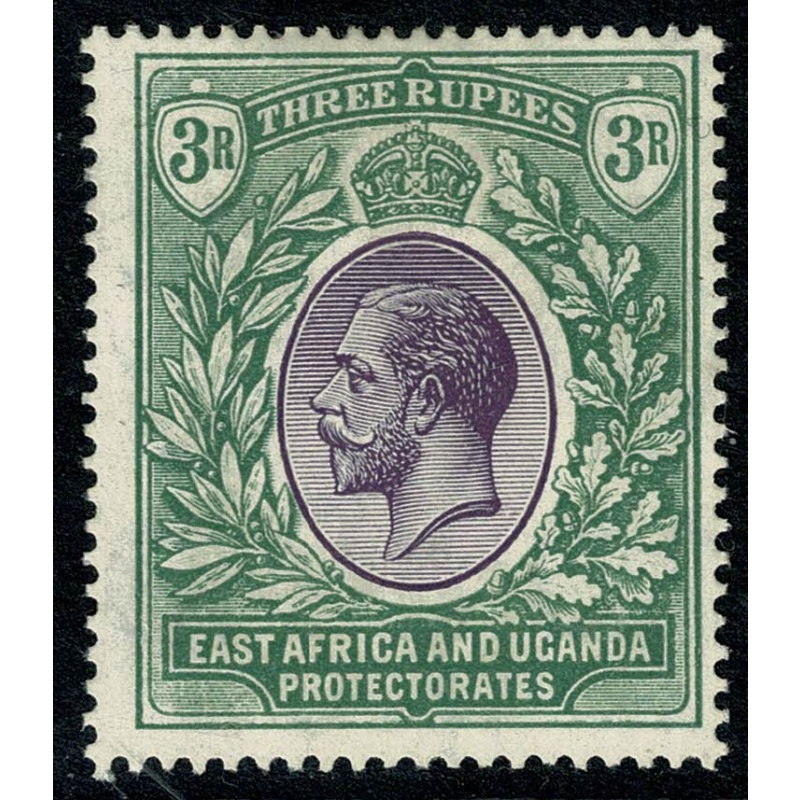 K.U.T. East Africa and Uganda Protectorates. 1912-21 3r violet and green Wmk Multiple Crown CA. Mounted Mint. SG 55.