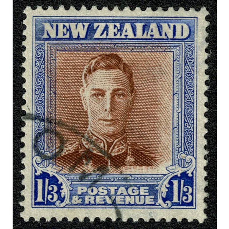 1947 1/3 red brown and blue. Plate 2. Wmk SIDEWAYS INVERTED. SG 687aw