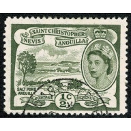 St Christopher, Nevis & Anguilla. 1954-63 ½c deep olive. Used single. SG 106a